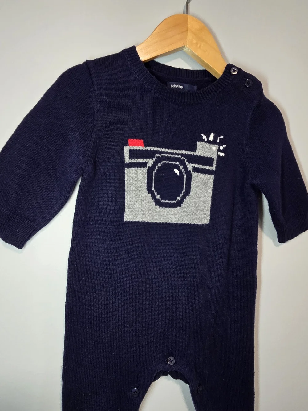 GAP Navy Knit Camera One-Piece Romper Baby Infant Size 3-6M Fall Style